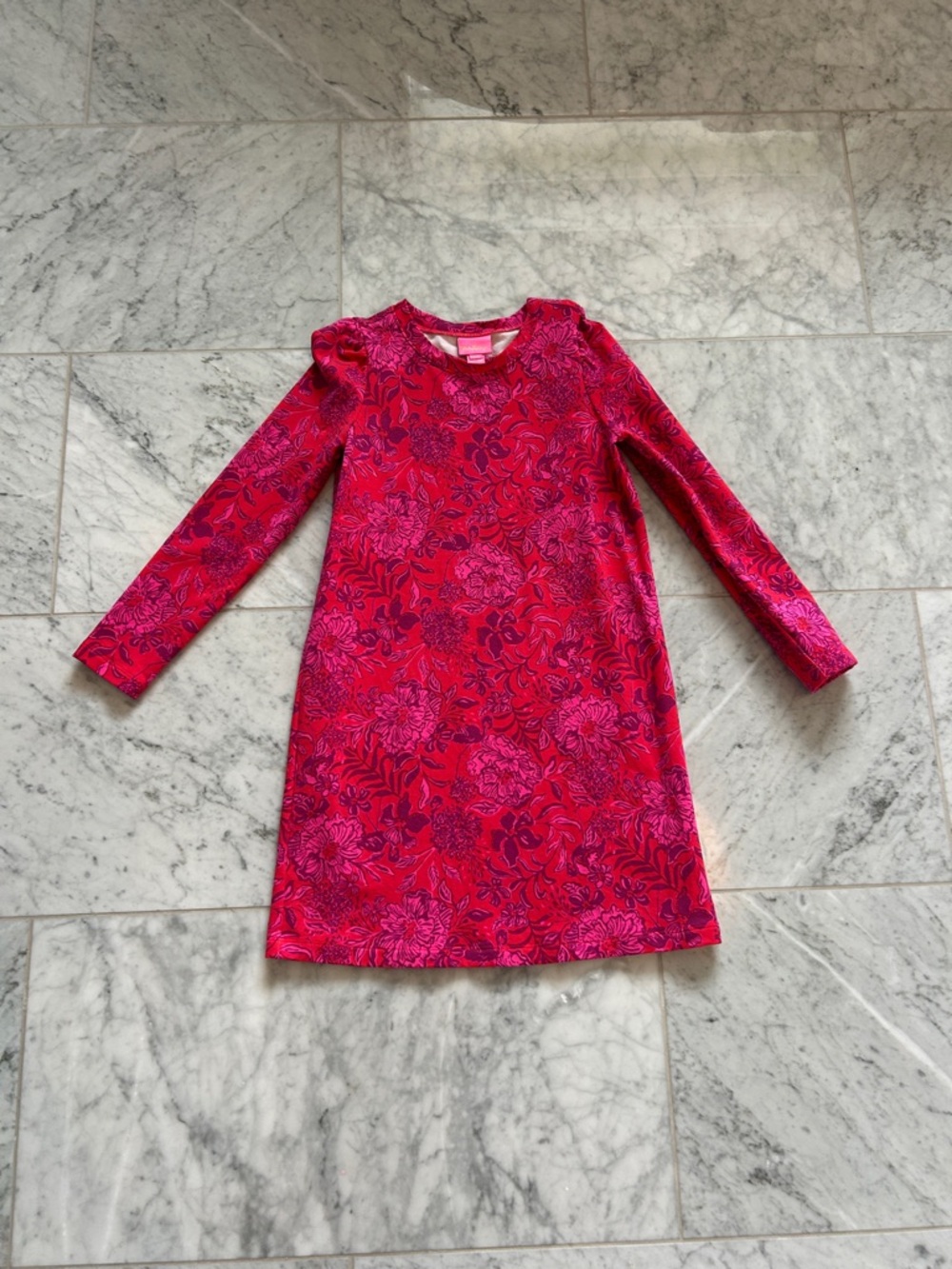 Large 8-10 Lilly Pulitzer Girls Long Sleeve Floral Dress - Hot Pink & Magenta